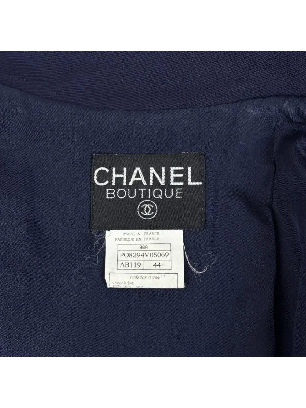 Chanel CC Logo Button Tailored Jacket Outer Wool Navy